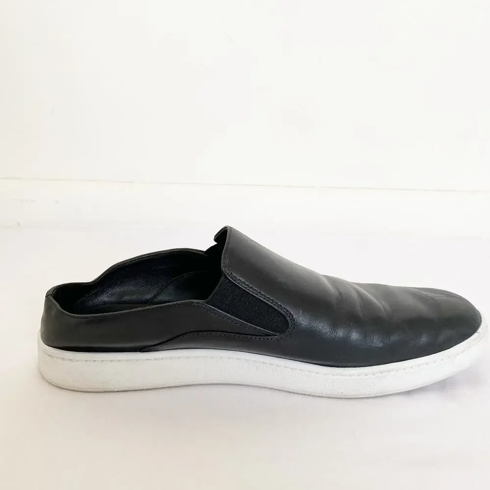 VINCE Verrell Slip-On Leather Sneaker in Black Size 8